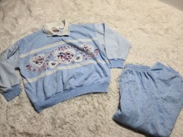 Hearts AOP Flowers Cute Collared Pullover Sweatshirt Pants Joggers Grandma VTG - £15.10 GBP
