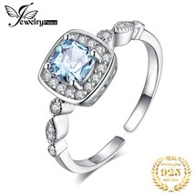 Genuine Blue Topaz 925 Sterling Silver Ring Open Adjustable Promise Halo Engagem - $20.26