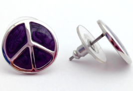 Lauren G Adams Girls 10mm Post Peace Sign Earrings in Purple Enamel EB-54504 New - £19.62 GBP