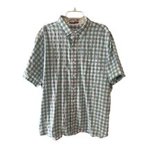 Tommy Bahama Linen Blend Short Sleeve Button Shirt XL Green Purple Check - $31.50