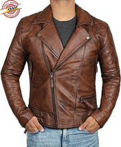 Cafe Racer Brown Motorcycle Leather Jacket For Men - $126.39