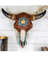 Western Star Tooled Leather Steer Bison Buffalo Bull Cow Horned Skull Wa... - €46,11 EUR