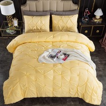 Yellow Pinch Pleat Comforter Queen(90X90Inch), 3 Pieces(1 Pintuck Comfor... - £67.15 GBP
