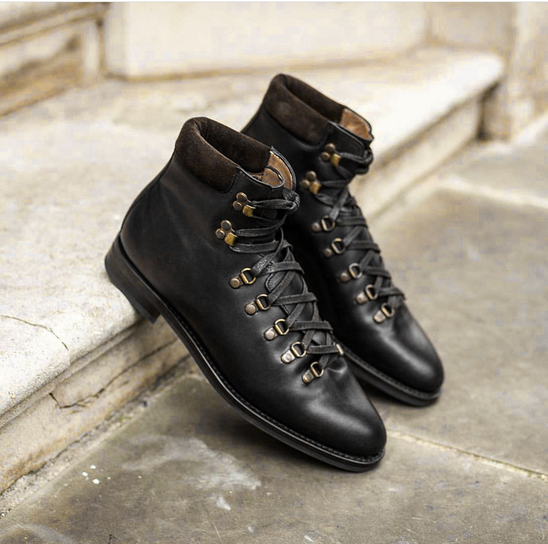 New Men's Handmade Latest Style Buckle Straps Boots, Black Genuine Leather boots