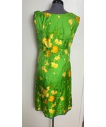 1960s Vintage Green Yellow Floral Cocktail Sheath Dress Sleeveless Size 10 - $619.75 MXN