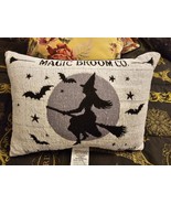Halloween Pillow Magic Broom Co Witch Flying on Broom Bats Stars 13&quot; x 18&quot; - £11.76 GBP