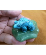 (Y-FRO-LP-710) Blue FROG frogs green LILY PAD stone gemstone CARVING fig... - £13.80 GBP