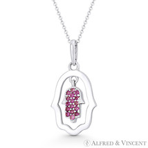 Double Hamsa Hand Evil Eye Charm Simulated Ruby Crystal &amp; 14k White Gold Pendant - £68.90 GBP+