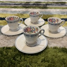 Vtg Lot: 4 Wedgwood Patrician “Morning Glory&quot; Embossed Demitasse Cups &amp; Saucers - £19.65 GBP