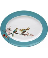 Lenox Chirp Oval 16&quot; Serving Platter Floral Birds Teal Bone China USA NE... - £213.95 GBP