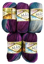 Alize Burcum batik wool 5 x 100 gram multicolored with color gradient, 500 grams - £24.91 GBP