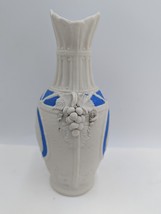 Blue & White Parian Ware Vase Grapes and Leaves Décor 8” H image 4