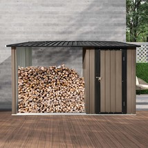 Outdoor Metal Firewood Rack &amp; Storage Shed Brown/Black 2-in-1 Solution - $284.99