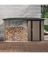 Outdoor Metal Firewood Rack &amp; Storage Shed Brown/Black 2-in-1 Solution - $5,244.58 MXN