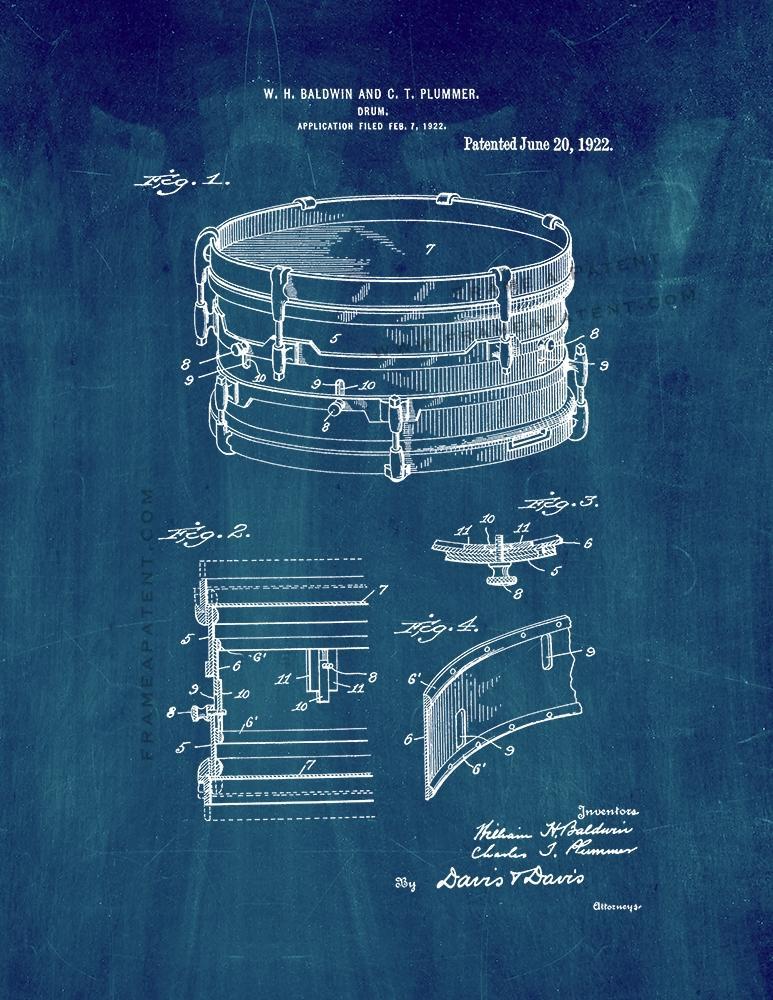 Primary image for Drum Patent Print - Midnight Blue