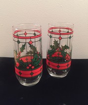 Vintage 70s Stained glass holly Christmas cocktail glasses
