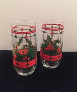 Vintage 70s Stained glass holly Christmas cocktail glasses - £15.71 GBP