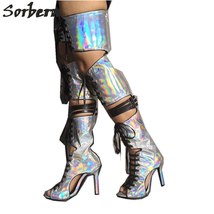 Silver Holographic Summer Boots Custom Colors High Heel Stilettos Open Toe Boots - £210.55 GBP
