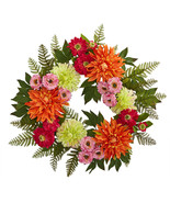 Nearly Natural 20” Dahlia Wreath Home Decor - £68.81 GBP