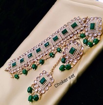 Tradizionale Bollywood Stile Placcato Oro Sposa Kundan Verde Collana Gioielli - £18.67 GBP