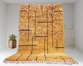Morocco rug Area Brown Handmade Carpet Oriental Minimalist woolen Mustard Rug - £330.85 GBP