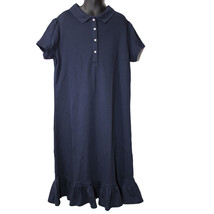Lands&#39; End Uniform Girl&#39;s Size 12, Short Sleeve Knit Ruffle Dress, Classic Navy - £13.58 GBP