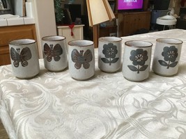 461A~ Cute Lot of 6 Vintage MOC Japan Butterfly Flower Tea Pottery Cups Mug MCM - £22.75 GBP