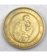 Catholic St Anthony Gold Tone Pocket Token Medal Pray For Us Vintage Saint - £10.00 GBP