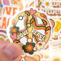 50 PCS Groovy Hippie Sticker Pack, Peace and Love Stickers, Positive Vib... - £10.77 GBP