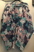 JustFab Just Fab Womens BlouseTop Blue Pink Leaf Print Size Large, Draw String - $10.39
