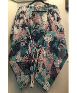 JustFab Just Fab Womens BlouseTop Blue Pink Leaf Print Size Large, Draw ... - £8.12 GBP
