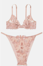 Victoria&#39;s Secret LUXE Floral Embroidered Demi Bra Set Demure Pink 32DDD/M - £44.84 GBP