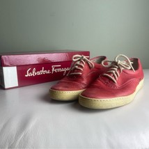 Vintage Salvatore Ferragamo Sport Red Calf Leather Lace Up Tennis Shoe Sz 9.5 N - £37.00 GBP