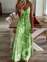 Spring Green Spaghetti Strap Floor Length Flowing Dress - $39.95