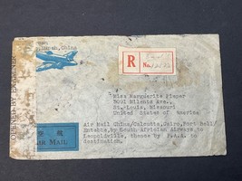 1945 China Registered Censor Airmail Cover Shows Flight Plan Sun Yar-Sen... - $226.71