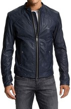 Giacca Pelle Biker Blu Uomo S Slim Fit Vero Moto Caffè Vintage Racer 18 - £78.30 GBP+