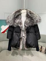 Super Warm Winter Jacket with Real Silver Fox Fur Collar and Knit Sleeves - £163.67 GBP