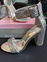 Womens High Heel Sandal Shoes Size 7.5 Silver Glitter Block Heels by Sho... - $29.58