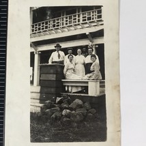Black &amp; White Real Photo Postcard RPPC Family Posing on Porch - £6.37 GBP