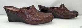 Clarks Artisan Brown Leather Wedge Heel Mules-Decorative Stitching  Womens&#39; 8.5M - $26.55