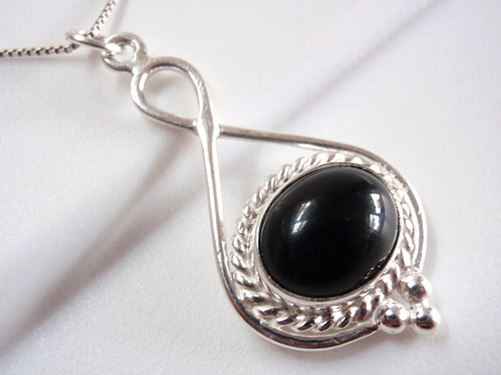 Black Onyx 925 Sterling Silver Necklace with Rope Style Accent New - £14.35 GBP