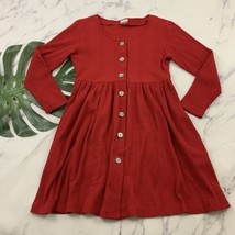 Moda Womens Vintage Waffle Knit Shirt Dress Size M Red Button Front Long Sleeve - £23.73 GBP