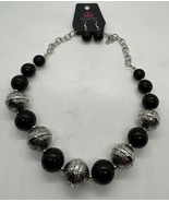 Paparazzi Necklace &amp; Earrings Set Silver Tone W/ Black Spherical Beads NWT - £9.67 GBP