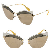 MIU MIU 56T NOIR MU56TS Sage Yellow Gold Mirrored Color Block Sunglasses Women - £133.54 GBP