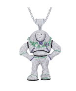 4.20Ct Round Cut White Moissanite 14K white Gold Plated Men&#39;s Pendant Chain - $13,311.91 MXN