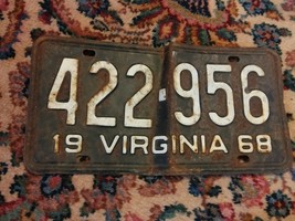 008 Vintage 1968 Metal Virginia License Plate Car Tag Auto 422-956 - £12.54 GBP