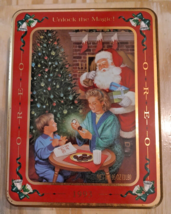 Nabisco Oreo Christmas Cookie Tin 1993 &quot;Unlock The Magic&quot; Santa Mommy &amp; Son - $16.07