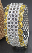 Bollywood Style Indian 18k White Gold Plated Kada Bracelet CZ Yellow Jewelry Set - £61.26 GBP