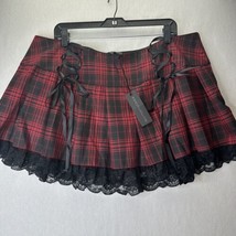 Dolls Kill Widow Skirt Womens 2X Red Black Plaid Pleated Lace Mini Goth ... - $44.99