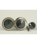 Vintage Mens Costume Jewelry Cuff Links &amp; Stud Faceted Hematite Silver T... - £16.50 GBP